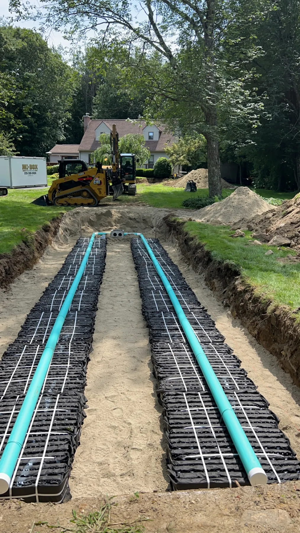 Eljen septic leach field install with distribution lines, Belchertown MA