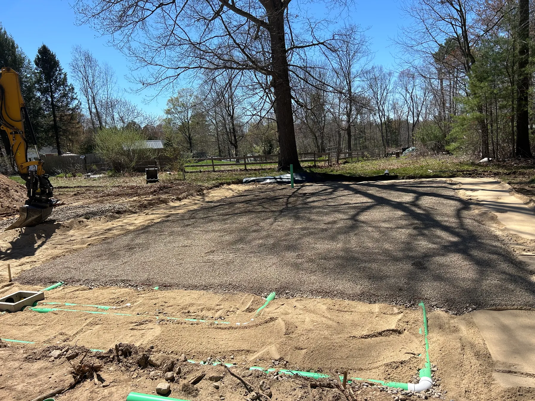 Completed septic leach field graded before backfill, Belchertown MA